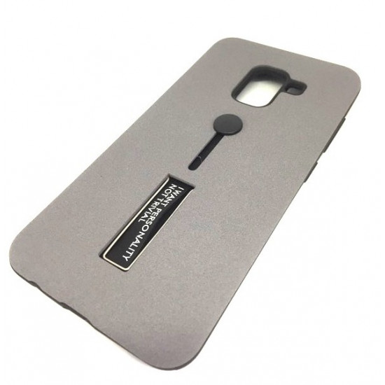 Capa Silicone Dura Kickstand Com Alça De Dedo Samsung Galaxy A8 2018 A530 Cinza